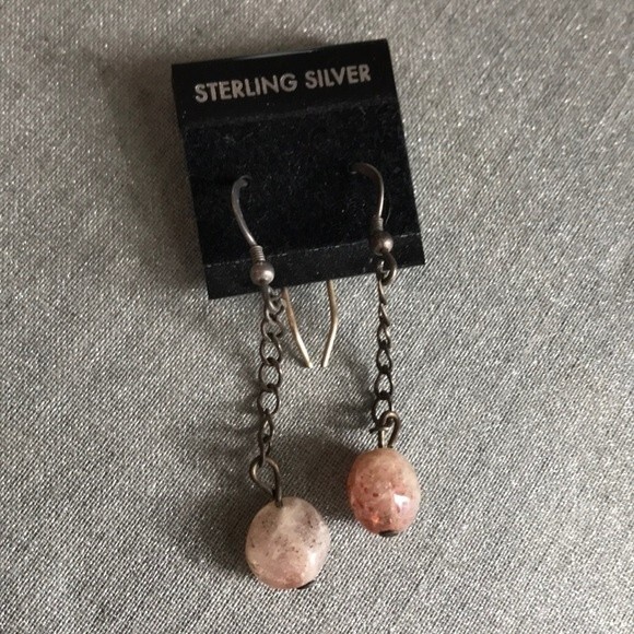 Vintage Handmade Sunstone Sterling Silver Fish Hook Dangle Earrings - Picture 4 of 7